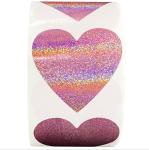 Laser Heart Pink Holographic Sticker Glitter Sealing Labels 500pcs/Roll For Gift