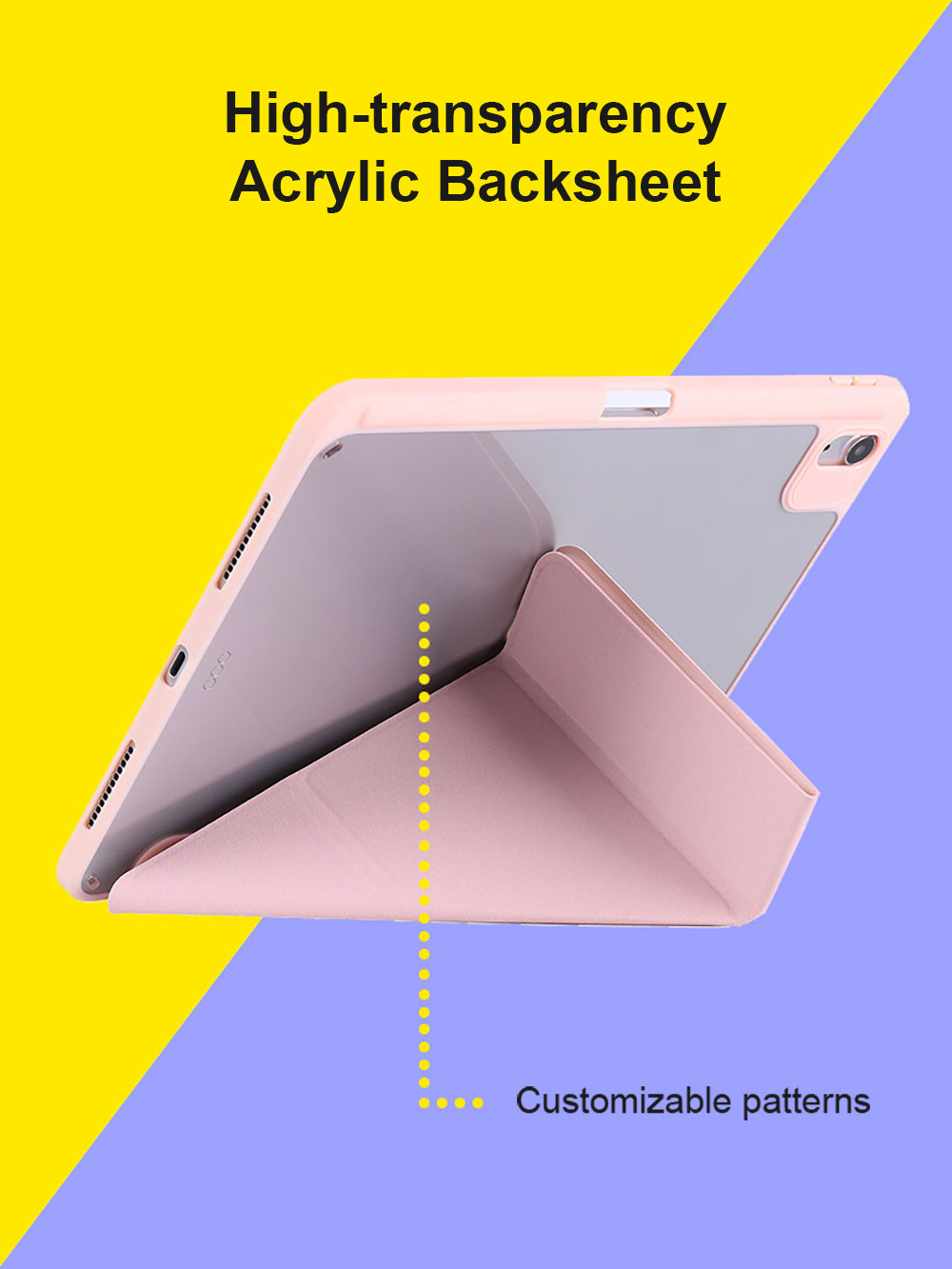 Laudtec Clear Acrylic Tablet Folio Case for iPad 11 Inch, Multi-Angle Y-Shape Stand,Built-in Pencil Slot, Custom Color & Pattern