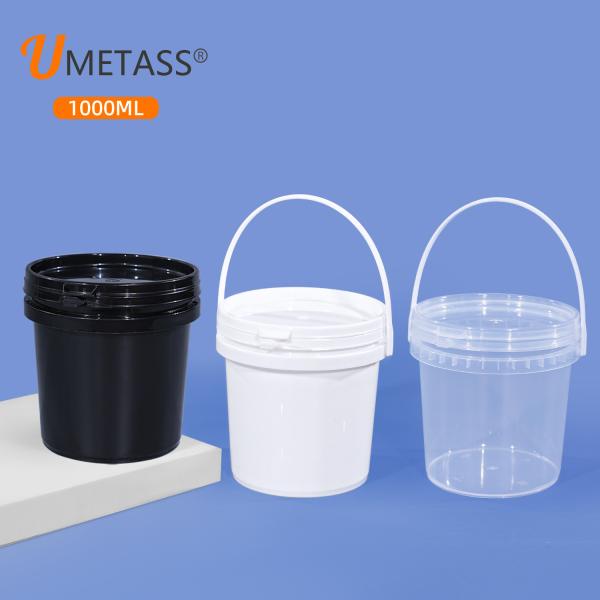 Customrized Logo White 1L Plastic Round Candy Tool Cookie Bucket With Lid And