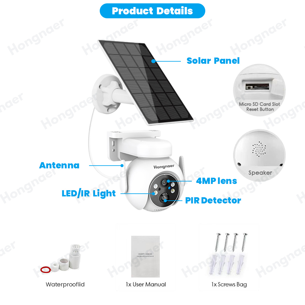 4MP HD Solar Powered Home Security Camera Color Night Vision Wifi Solar CCTV Camera Google Assistant