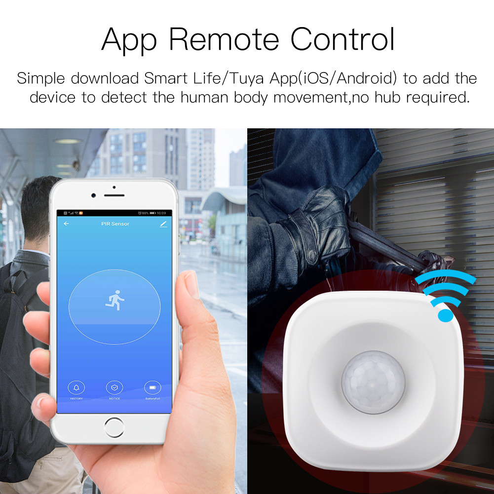 WiFi Wireless Security Alarm Smart Motion Sensor Free Notification Tuya APP Control PIR Motion Detector