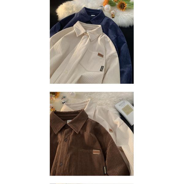 Men's Corduroy Shirt Coat Turn-down Collar Single Breasted Closure American Vintage