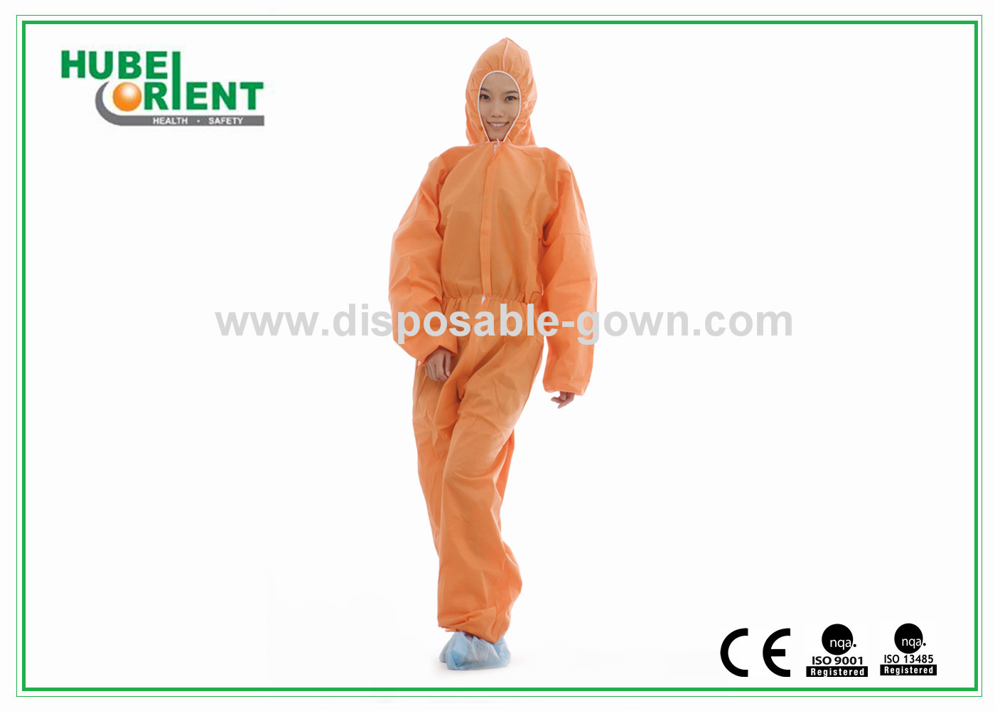 Protective White Non-Woven/SMS/PP+PE Disposable Use Coverall With Hood And Zip Closure For Lab