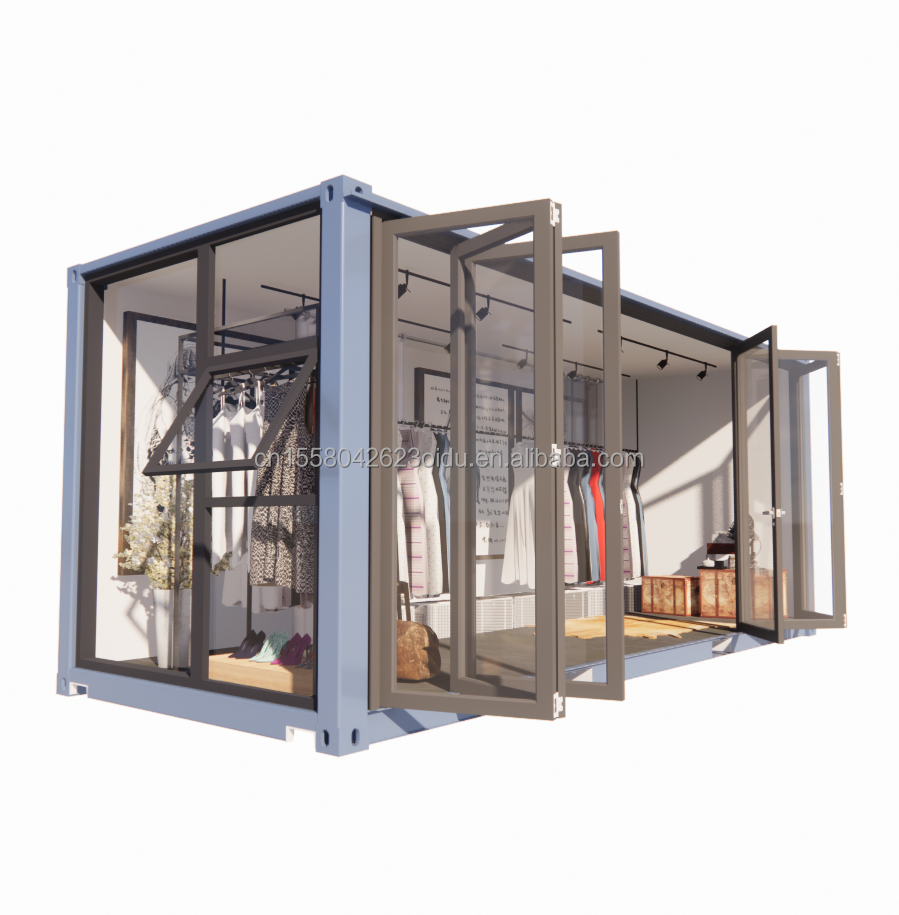 Customized Color Steel Frame 20ft Prefab Container Clothing Store Kiosk Booth Mobile Shop with Galvanized Steel Bending