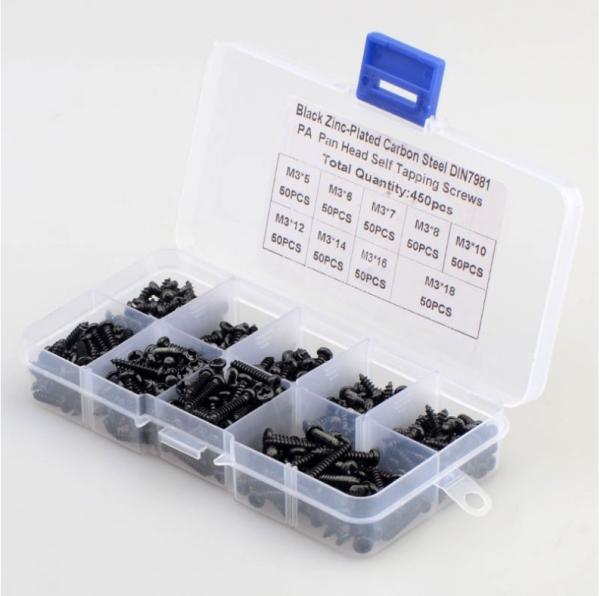 ALLOY Natural Colour 450pcs M3 Carbon Steel Black PA Cross Pan Head Round Head