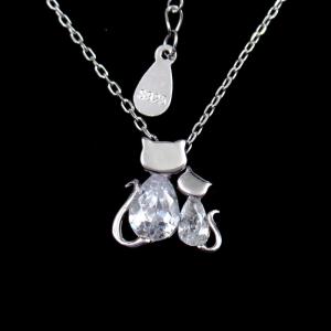 Wholesale Cute Jewelry Cat Shape Sterling Silver CZ Stone Parent Child Outfit Necklace from china suppliers