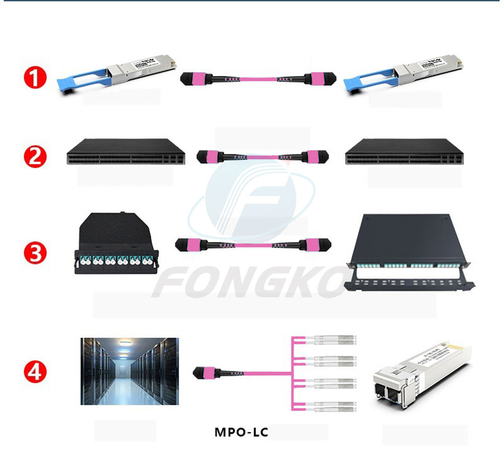 1 Meter 12 Cores OM4 MPO Fiber Optic Patch Cord And Pigtail Jumper For Data Center