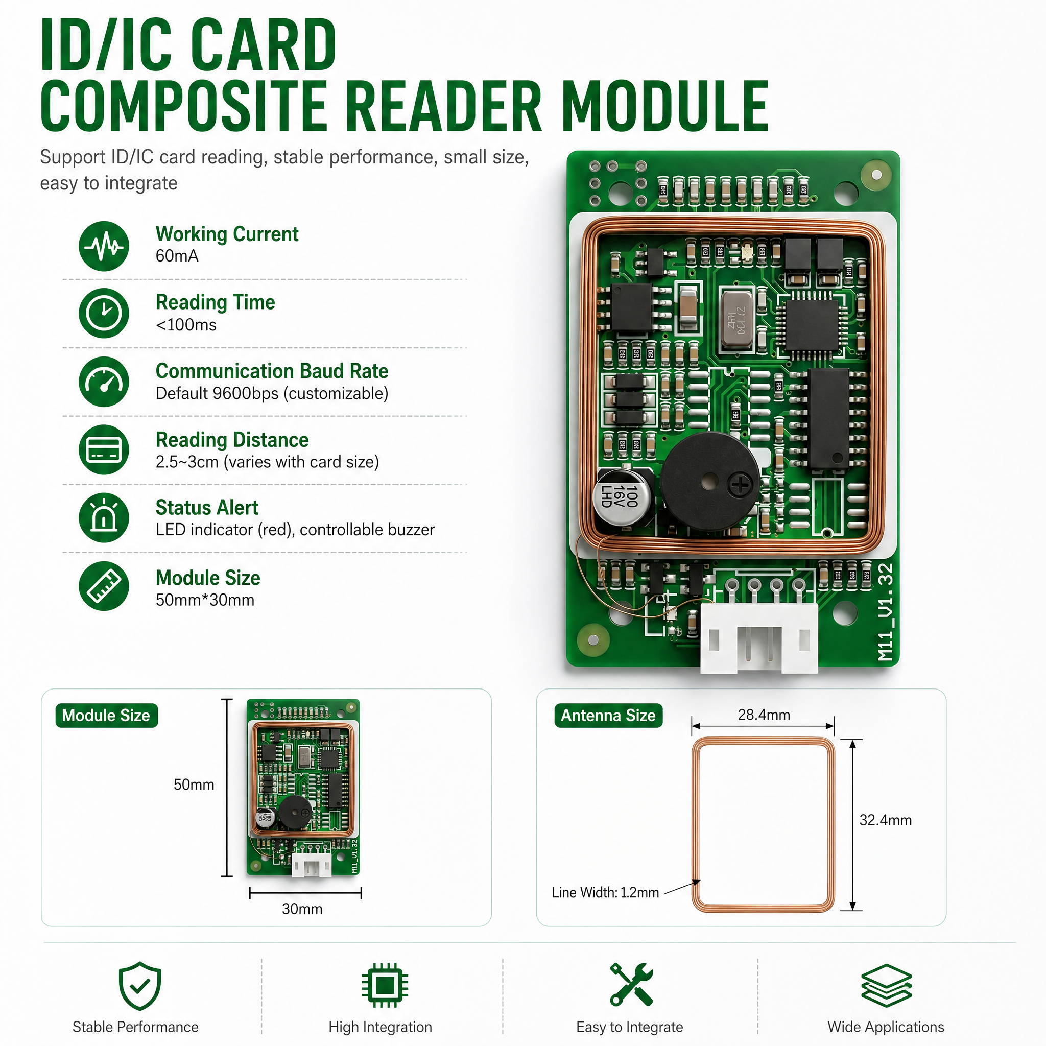 M11-WF-UH-00 RFID Card Reader Module Dual-Frequency Combined ID Card + IC Card Reader USB Plug-and-Play Driver-Free