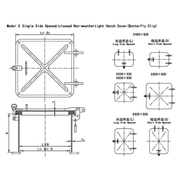 Single Side Open / Close Non Weathertight Outfitting Equipment Hatch Cover with Butterfly Clip