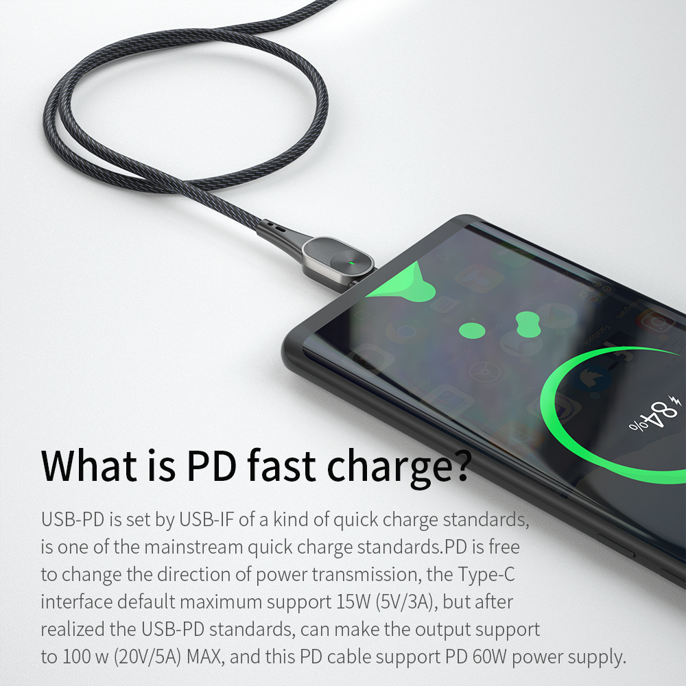 Quick Charge USB C To C Mobile Charging Cable 20V/3A Max For Multimedia