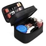 New Fashion Large Capacity Women Double Layer Black Waterproof Nylon Cosmetic
