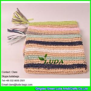 Wholesale LDZS-011 striped color clutch bag hand crocheting lady macrame paper straw clutch bag from china suppliers