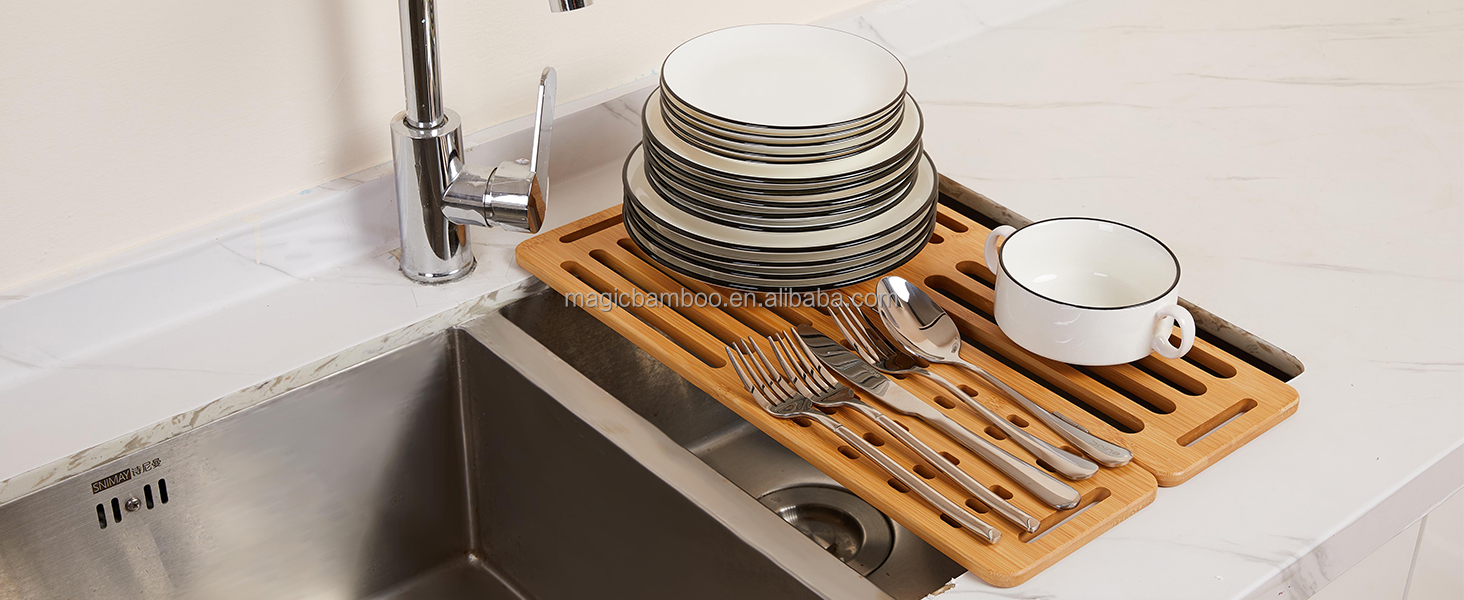 Indoor Household Kitchen Holders Dish Furniture Organizer Storage Rack Made of Bamboo