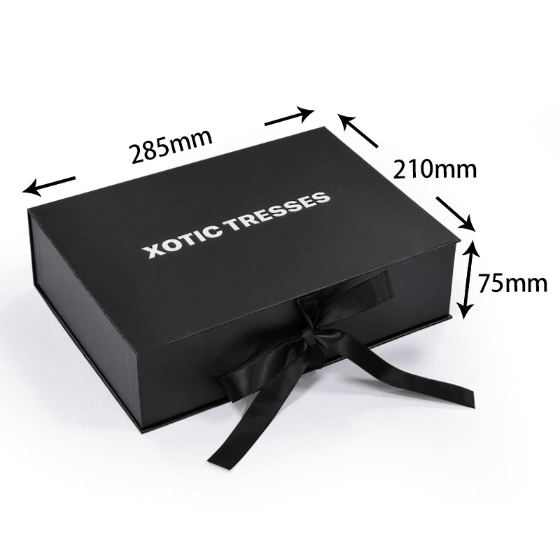 Custom High End Black Magnetic Box Clothing Cardboard Gift Packet Box Human Hair Packaging Box With Satin Silk