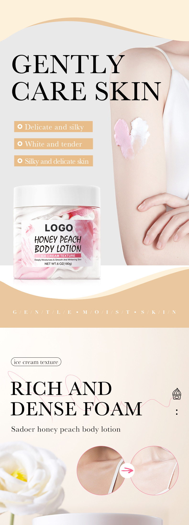 Private Label Ice Cream Butter Body Lotion Cream Moisturizing Vegan for Women Whitening Soothing Brightening Milk Body Lotion