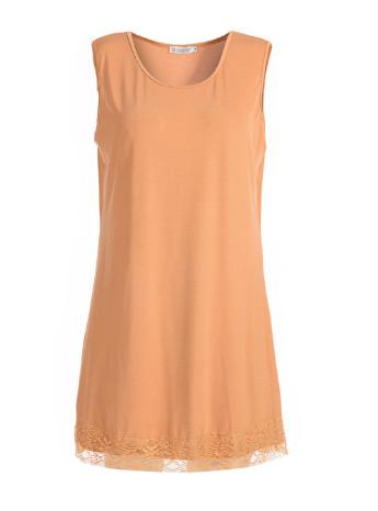 Sleeveless Ladies Fashion Tops Lace Hem Vest With Double Layer Light Orange