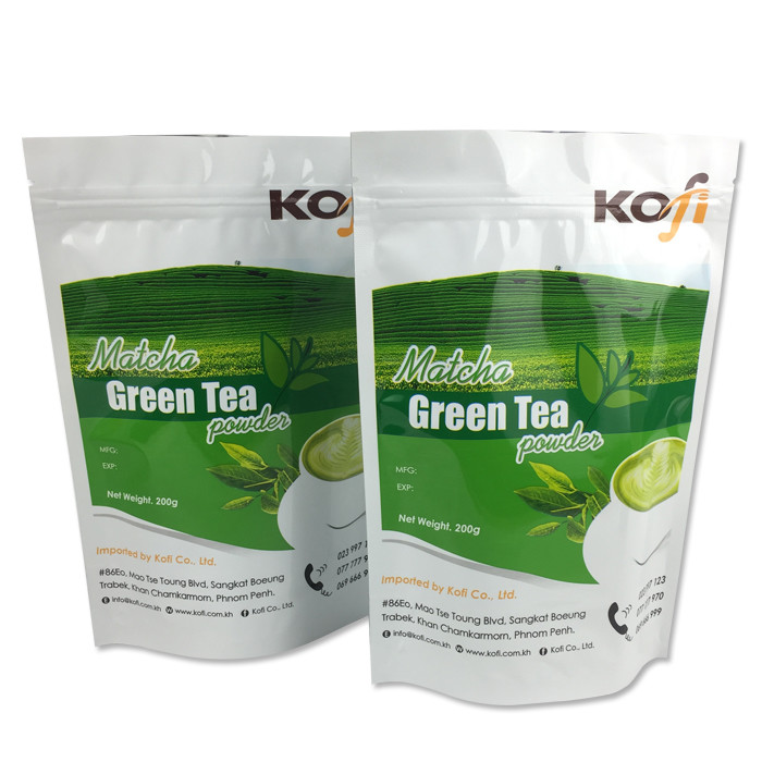 resealable aluminum foil zip lock stand up green coffee tea bag