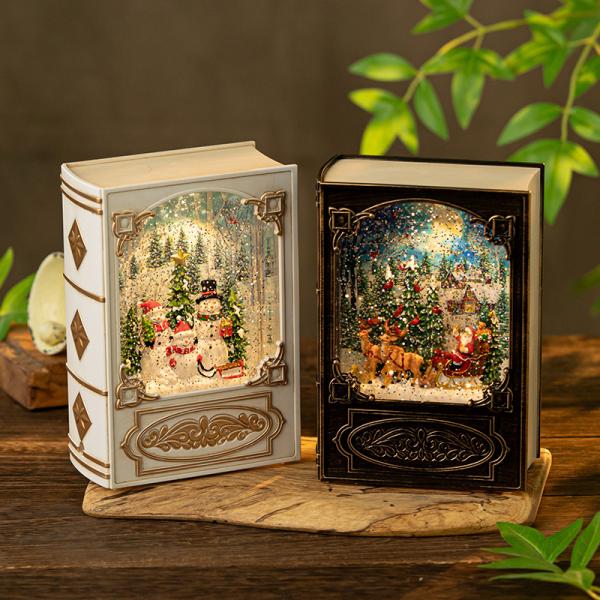 Christmas Musical Snow Globe Book Light Rotating LED Night Light With Music Box