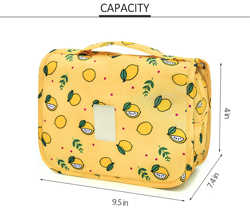 Roomy Zippered Lemon Oxford Ladies Hanging Wash Bag