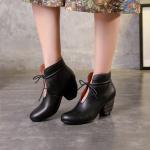 S091 Autumn new high-heeled women's single shoes, retro lace-up leather fashion,