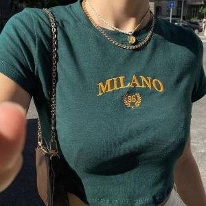 Wholesale 2024 Custom Embroidery Letter Logo Crop Top Baby Tees Women Y2k Tight Tshirt from china suppliers