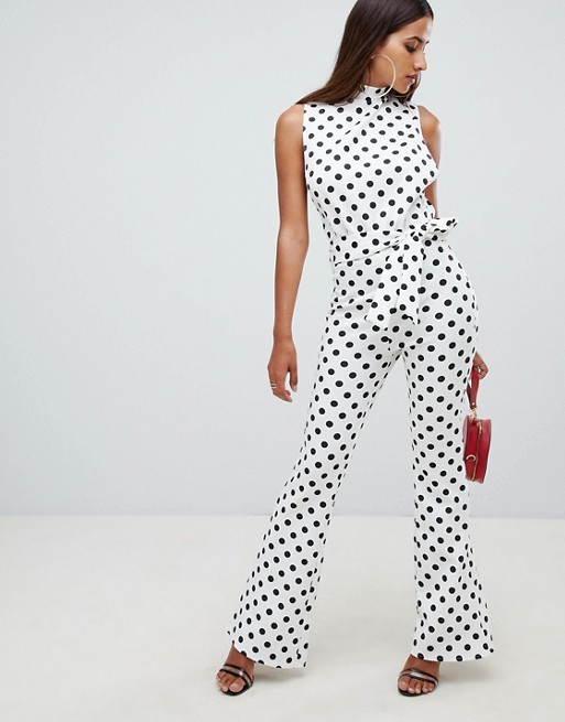 OEM high quality girls high neck jumpsuit in polka dot
