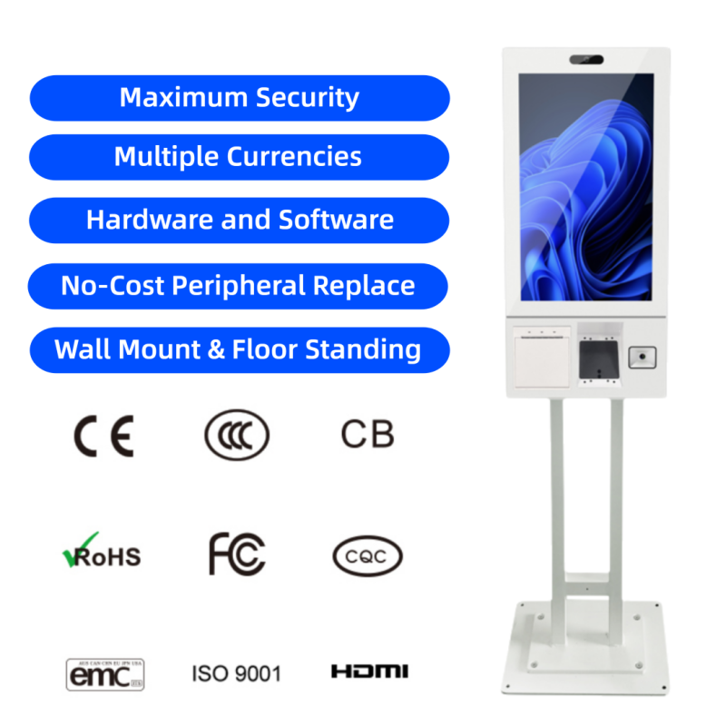 32 Inch Touch Screen SDK Enabled Self Service Restaurant Self Ordering Kiosk POS Scanner Cashless Payment Terminal Metal Case