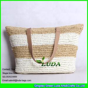 Wholesale LUDA hot sell handmade double crochet handbag striped straw beach tote bag from china suppliers