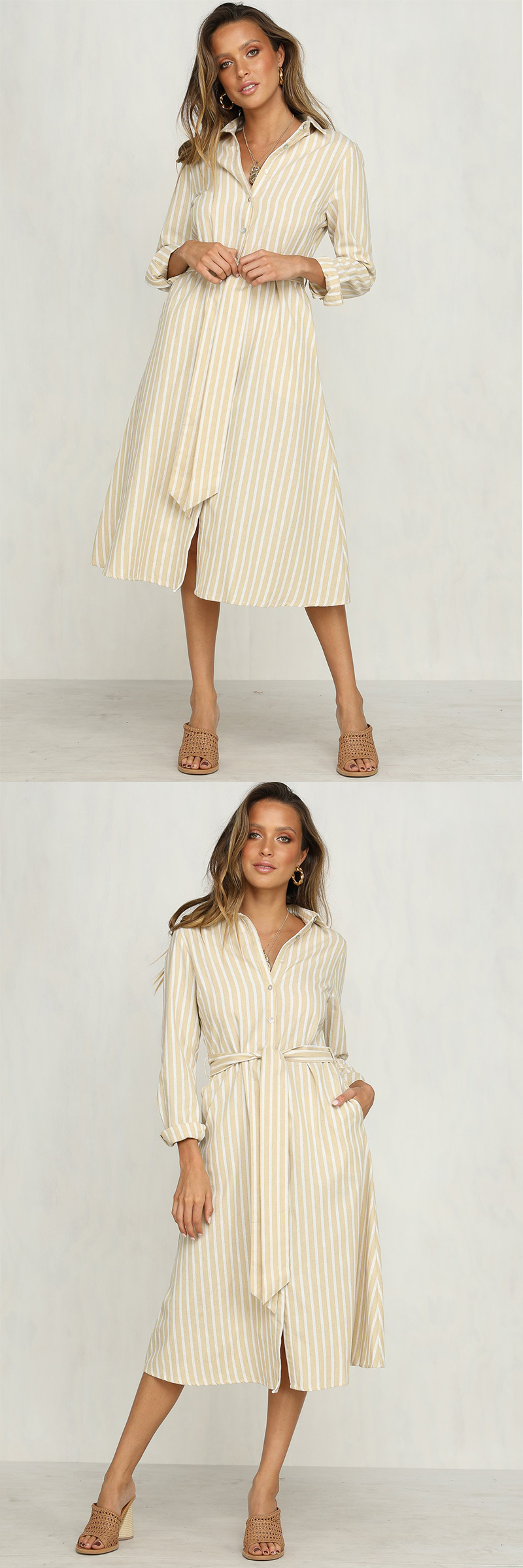 2018 Women Clothing Striped Casual Office Dress