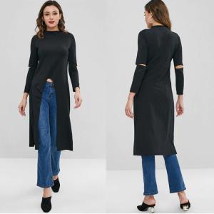 Wholesale High Low Slit Custom Longline T Shirt For Women from china suppliers