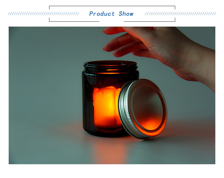 Hot Sell Cylinder Amber Glass Candle Jar with Metal Lid