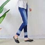 Stretch Ripped & Split Women Denim Skinny Jeans , Dark Blue Denim Trouser Pants