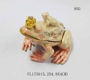 China Bejewelled Promotional Gift Alloy Hand painted frog and crab playing on lotus meta frog trinket boxes on sale