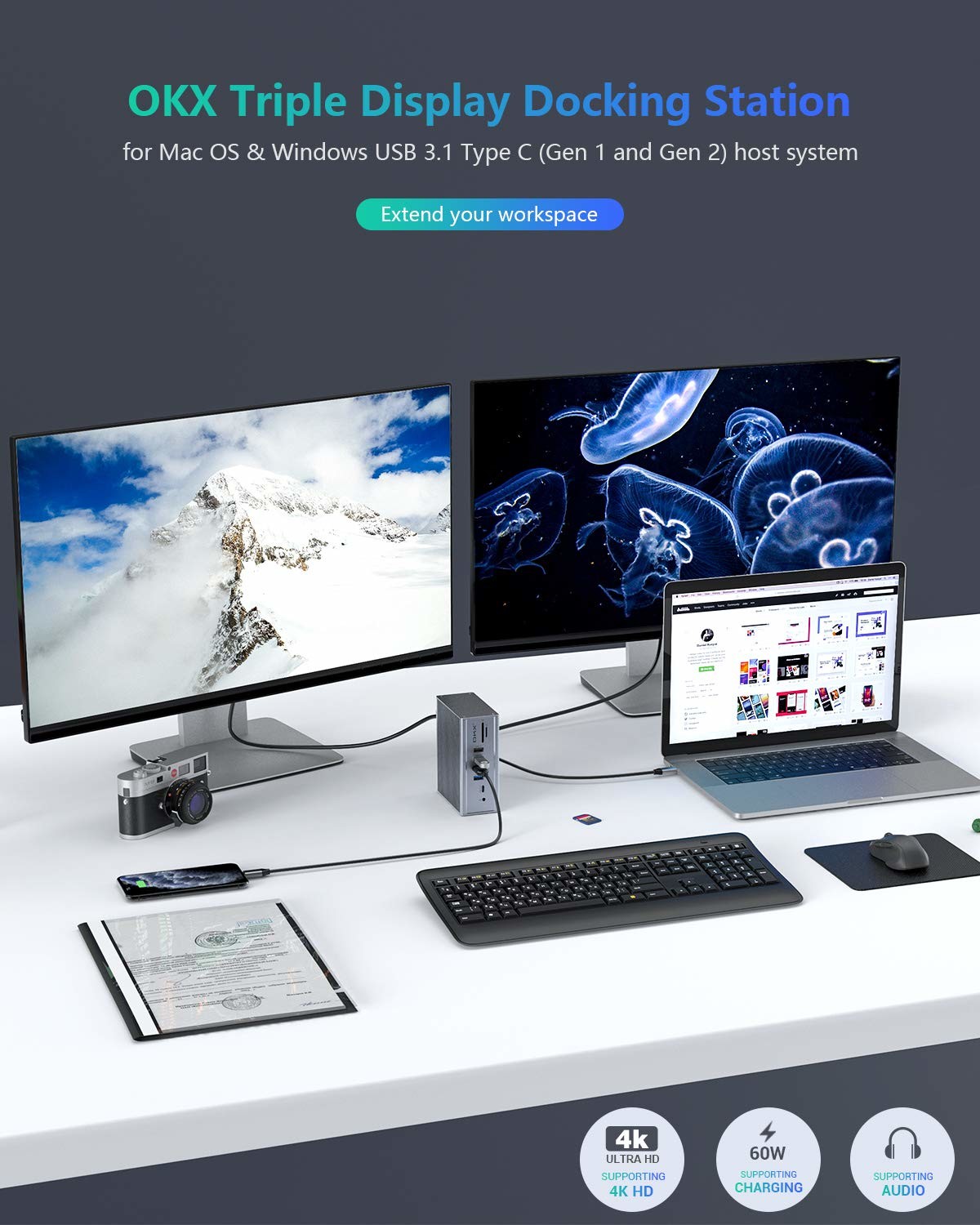 DisplayLink Docking Station Triple Monitor Thunderbolt PD 120w Triple8K Display