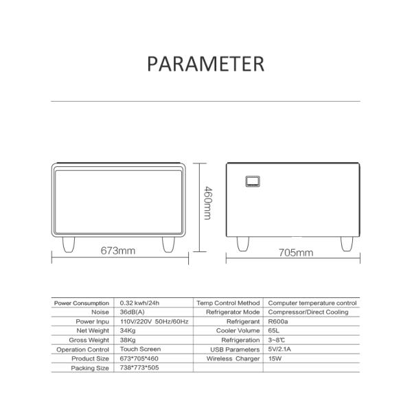 Primst Summer Multifunctional Refrigerator Coffee Table for Apartment Wireless Charging
