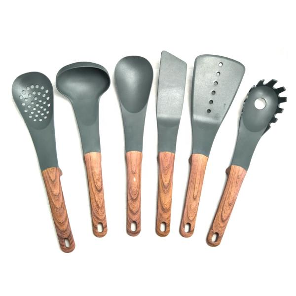 ISO9001 Certified Non-stick Cookware Set with Wooden Finish Handle and Kitchen Utensils