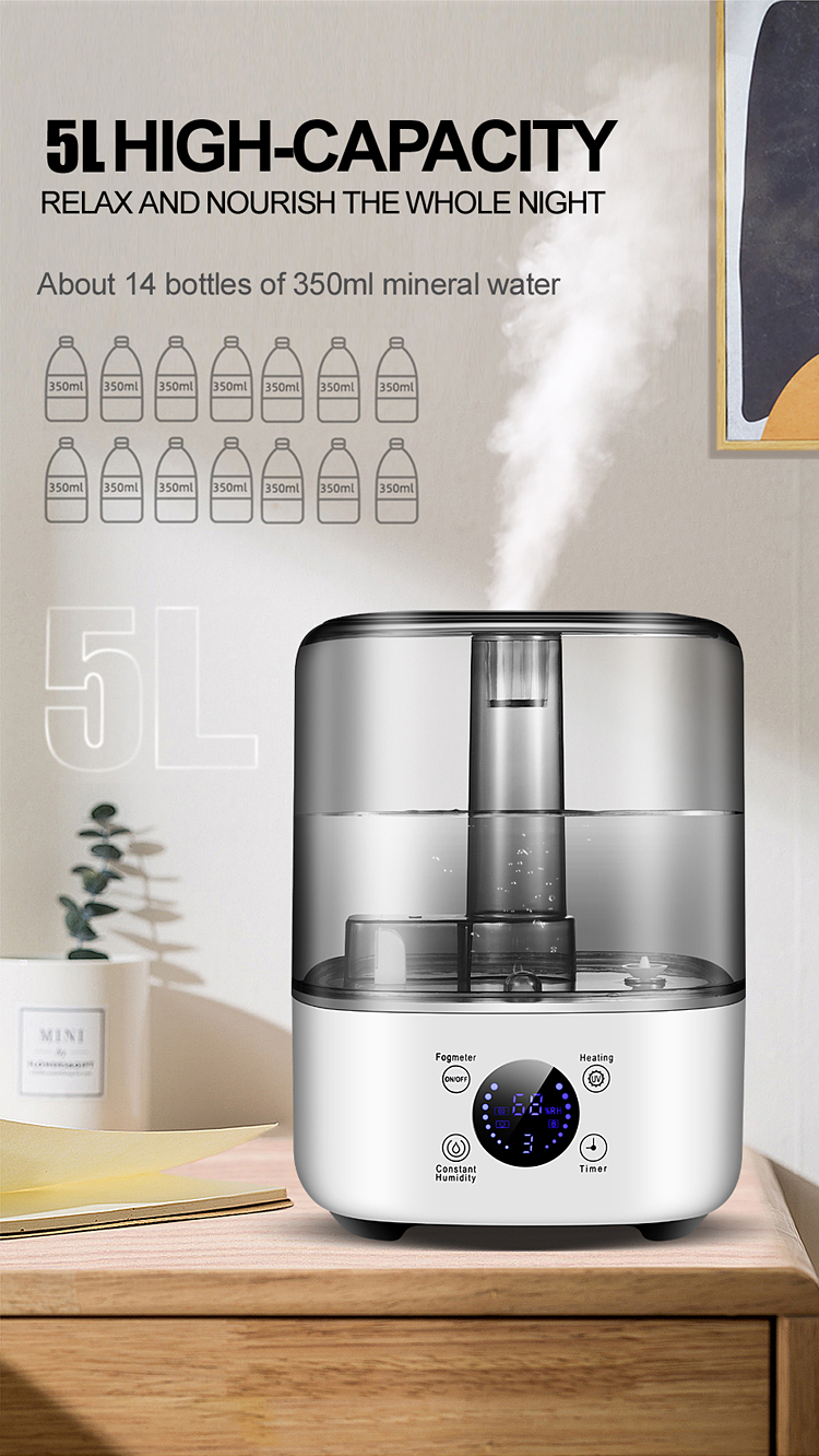 HOMEFISH BPA Free 5L Large Capacity Humidifier With UV Sanitizing Light Electric Plug