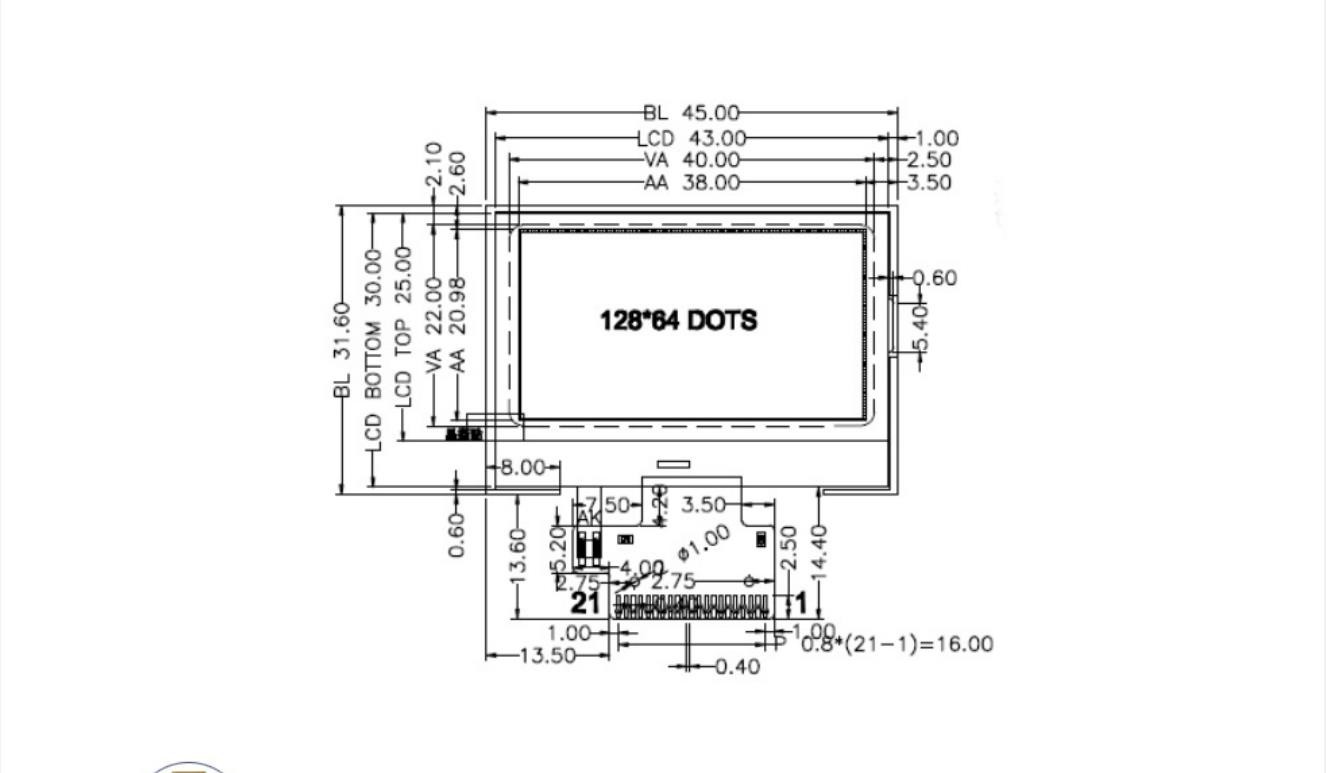 1.7 Inch FSTN Lcd Display Module, 128x64 Dots Driving ICST75256 1/65Duty,1/9Bias