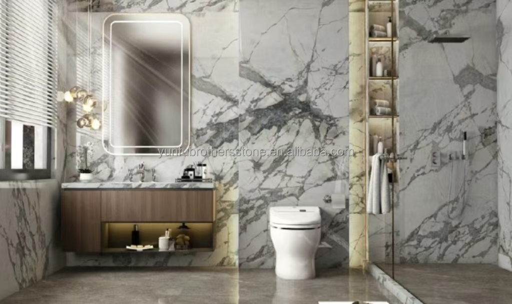 Polished Arabescato White Italian Marble Slab for Modern Wall and Round Dining Table