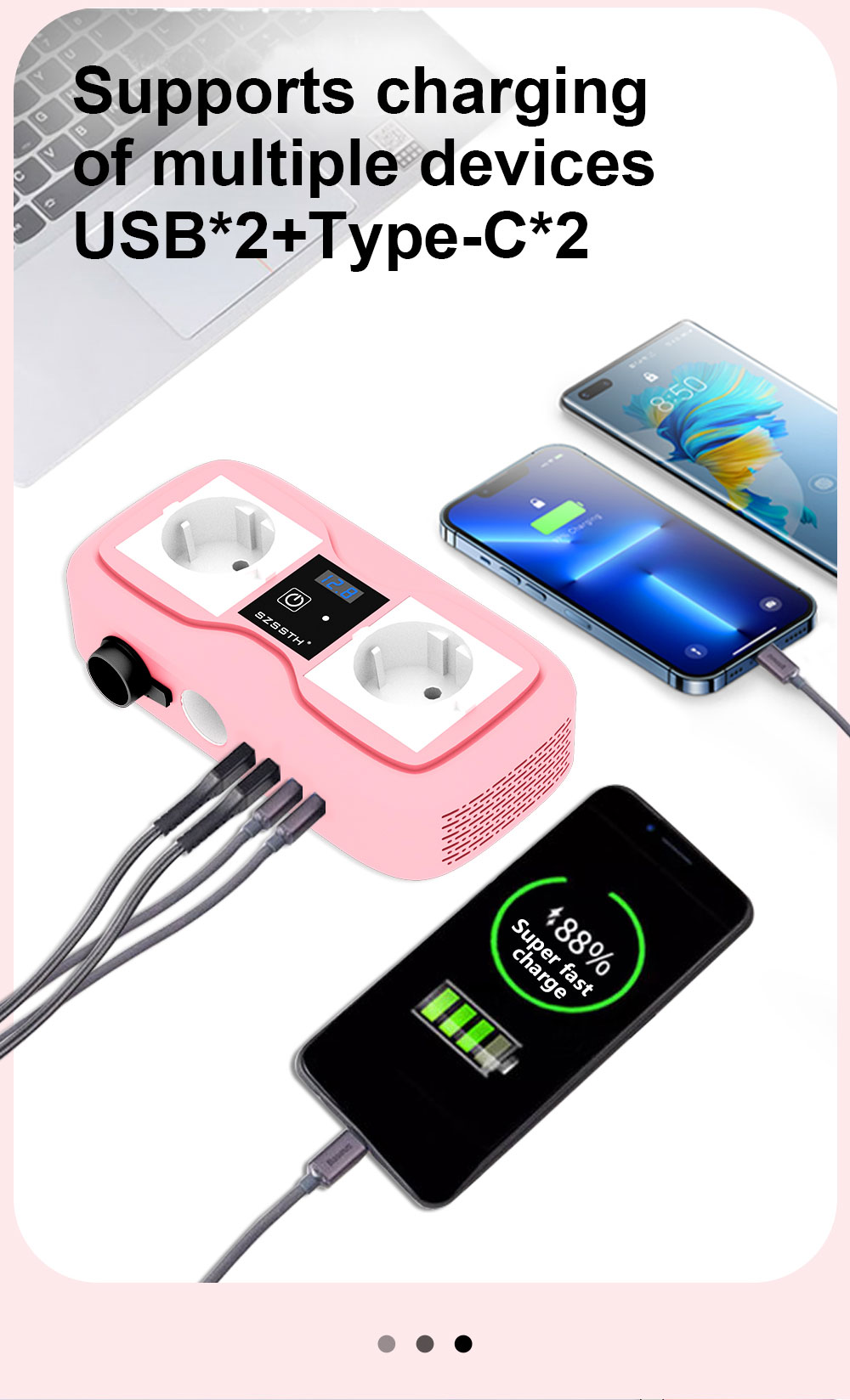 200W Car Inverter Charger Fast Charging 12V To 220V Pd Type C Socket Truck Power Inverter