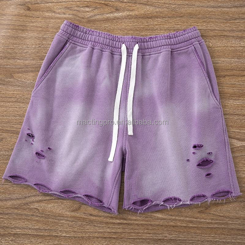 Acid Wash Cycling Shorts Distressed Ripped Hole Acid Washed Sweat Shorts Breathable Fabric