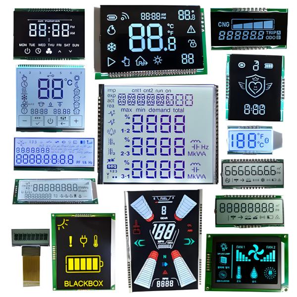Custom Segment LCD Display Fully Customizable TN Transmissive Positive Wide Temp -30°C to 80°C 6 00 o'clock Viewing Direction