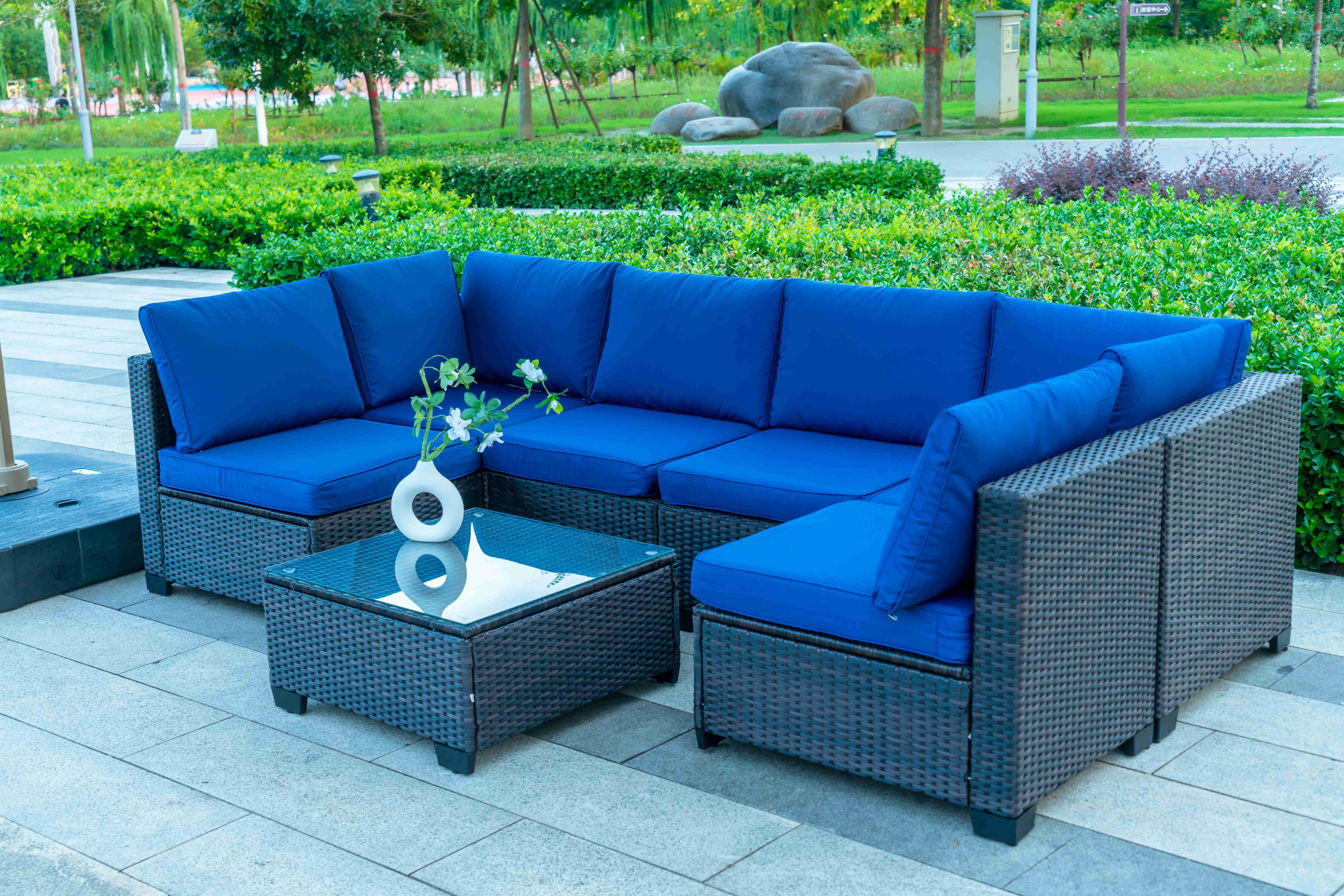 Garden Sofa Set Outdoor Furniture Steel Modern Sofa Dining Residential Multifunctional Plastic Rattan Patio Luxury