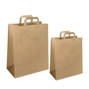 Wholesale Custom Logo Kraft Paper Bag Recycled Brown Paper Bags Take Away Food Paper Bag Packaging With Flat Handles from china suppliers