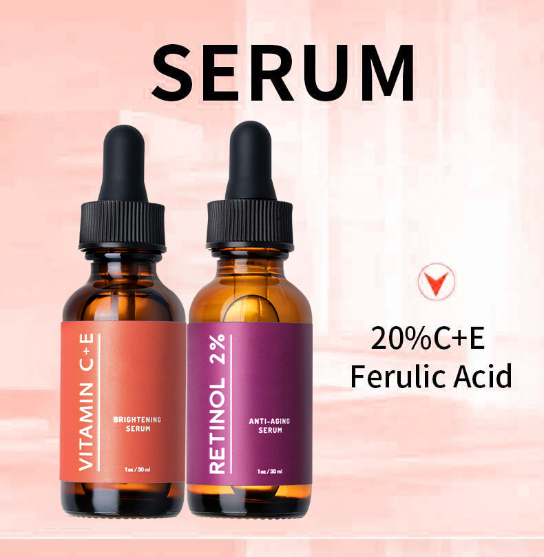 Private Label Korean High Quality Whitening Organic Natural Brightening Vitamin C E Collagen Face Anti Aging Serum Set