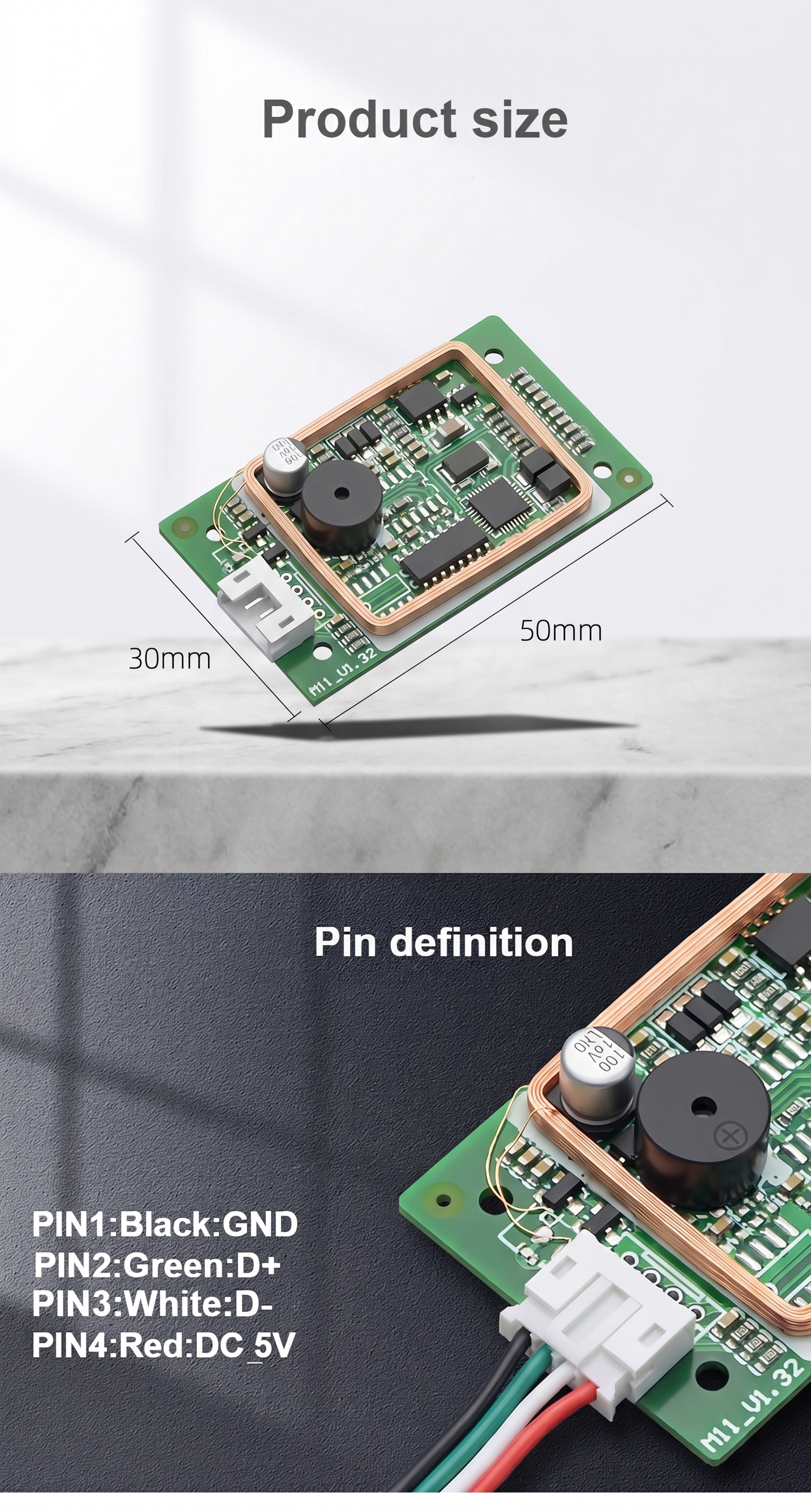 M11-WF-UH-00 RFID Card Reader Module Dual-Frequency Combined ID Card + IC Card Reader USB Plug-and-Play Driver-Free
