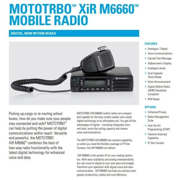 Motorola XiR M6660 Vehicle Radio 6W 5-15KM Range DMR Transceiver