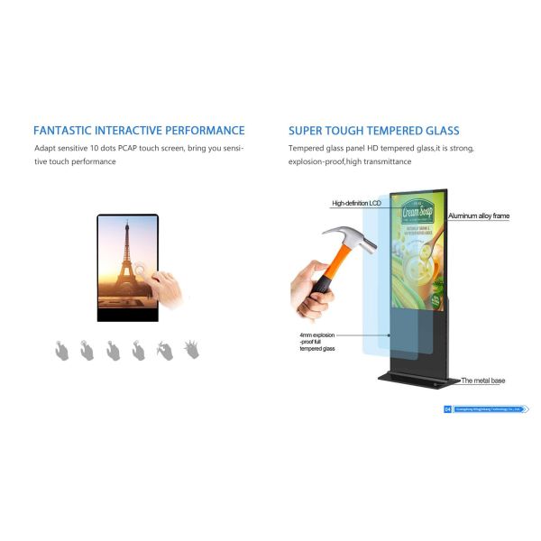 75 Inch Floor Standing Digital Signage Android OS with CMS