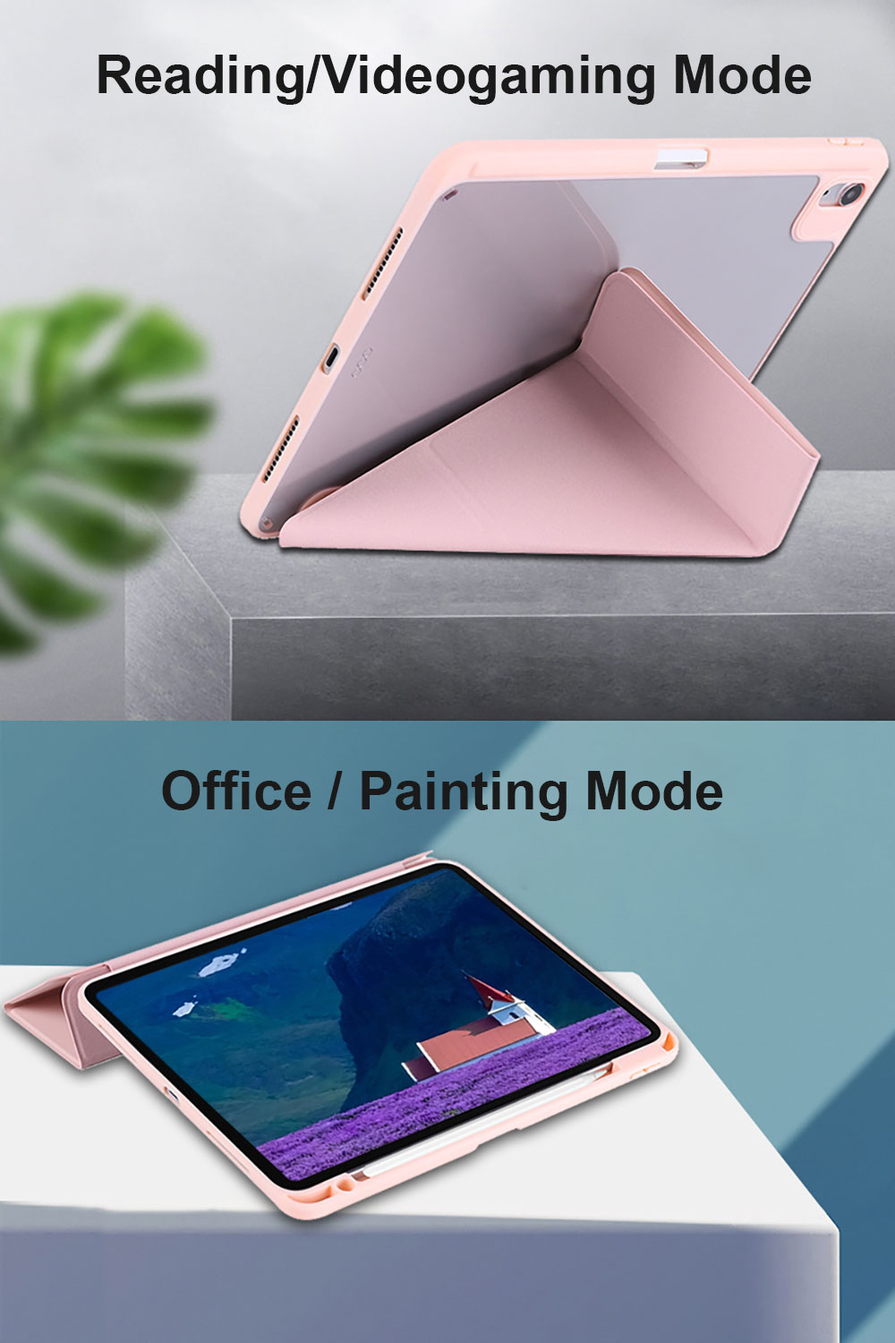 Laudtec Clear Acrylic Tablet Folio Case for iPad 11 Inch, Multi-Angle Y-Shape Stand,Built-in Pencil Slot, Custom Color & Pattern