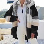 Winter Warm Women′s Jacket Plush Patchwork Zipper Women′s Coats Casual Hooded